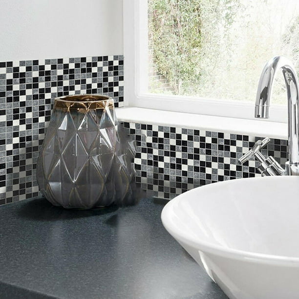 18Pcs Mosaic Self-adhesive Bathroom Kitchen Decor Home 3D Tile Wall Sticker
